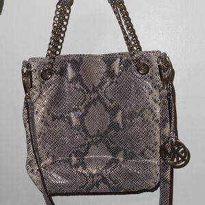 Michael Kors Gray Tan and Cream Snake Print Shoulder Bag Gold Accents